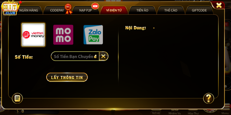 Nạp tiền Hitclub qua ví điện tử